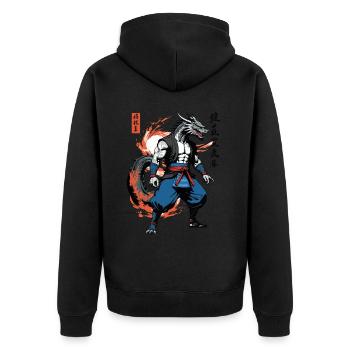 Dragon Samurai Vintage Ukiyo-e Style Artwork - Unisex Premium Organic Zip Hoodie - black - Back - Nico (187cm)