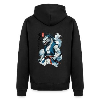 Drachen Samurai Vintage Ukiyo-e Stil Asiatischer - Unisex Premium Bio Zip Hoodie - Schwarz - Hinten - Nico (187cm)