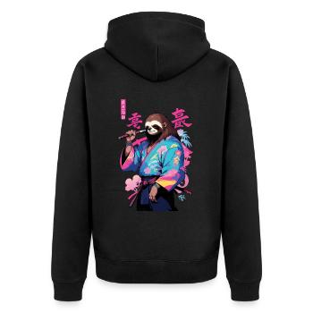 Samurai Sloth Aesthetic Vaporwave Style Art - Unisex Premium Organic Zip Hoodie - black - Back - Nico (187cm)