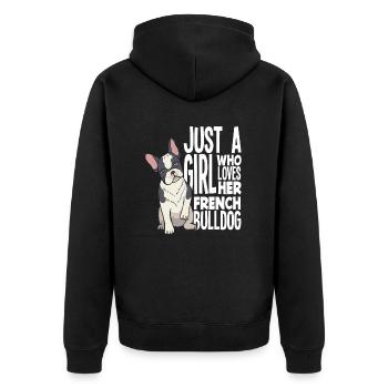 Bouledogue français fille - Veste à capuche bio Premium Unisexe - noir - Dos - Nico (187cm)