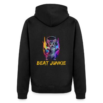 Niedliche Katze mit Kopfhörer - Unisex Premium Bio Zip Hoodie - Schwarz - Hinten - Nico (187cm)