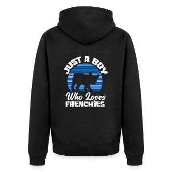 Bouledogue français garçon - Veste à capuche bio Premium Unisexe - noir - Dos - Nico (187cm)
