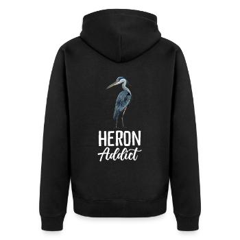 Heron Addict - Unisex Premium Bio Zip Hoodie - Schwarz - Hinten - Nico (187cm)