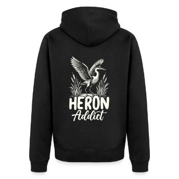 Heron Addict - Unisex Premium Bio Zip Hoodie - Schwarz - Hinten - Nico (187cm)