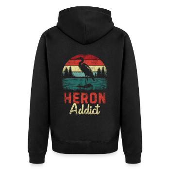 Heron Addict - Unisex Premium Bio Zip Hoodie - Schwarz - Hinten - Nico (187cm)