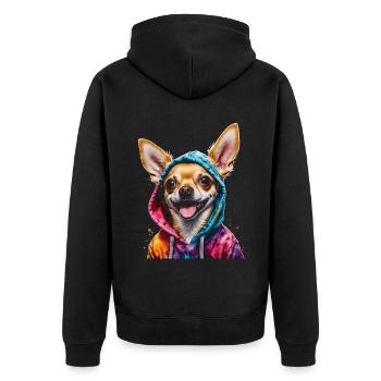 Chihuahua Hoodie Hund Bunt Lustig Tier Print - Unisex Premium Bio Zip Hoodie - Schwarz - Hinten - Nico (187cm)