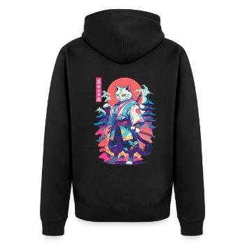 Chat samouraï Vaporwave Esthétique Japon Art - Veste à capuche bio Premium Unisexe - noir - Dos - Nico (187cm)