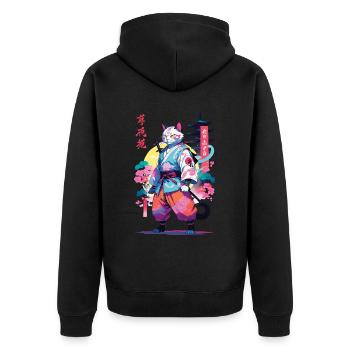 Chat samouraï Vaporwave Esthétique - Veste à capuche bio Premium Unisexe - noir - Dos - Nico (187cm)