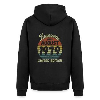 Awesome since August 1979 - Geburtstag - Unisex Premium Bio Zip Hoodie - Schwarz - Hinten - Nico (187cm)