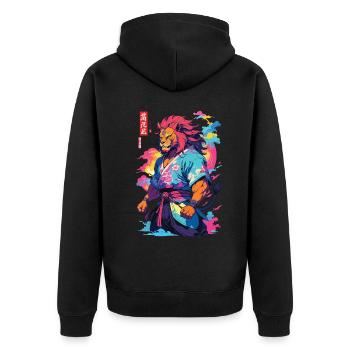 Samouraï Lion Esthétique Vaporwave Style Japon Art - Veste à capuche bio Premium Unisexe - noir - Dos - Nico (187cm)