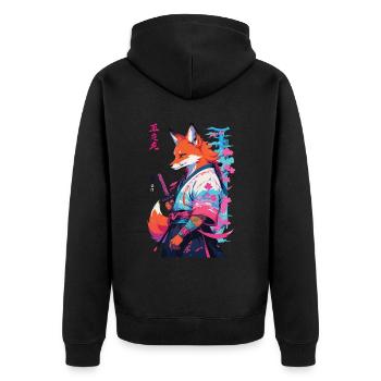 Kitsune Samurai Fox Aesthetic Vaporwave Style - Unisex Premium Organic Zip Hoodie - black - Back - Nico (187cm)