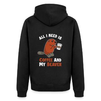 Kaffee und mein Biber Castor Canadensis Nord - Unisex Premium Bio Zip Hoodie - Schwarz - Hinten - Nico (187cm)