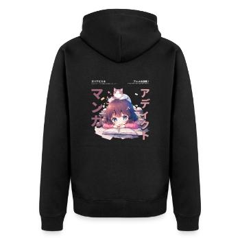 Manga Addicted - Kawaii Anime Girl Fashion Punk - Unisex Premium Bio Zip Hoodie - Schwarz - Hinten - Nico (187cm)