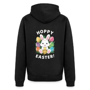Frohe Ostern Hase Osterei Hoppy Easter - Unisex Premium Bio Zip Hoodie - Schwarz - Hinten - Nico (187cm)