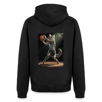 Katze spielt Basketball Geschenk - Unisex Premium Bio Zip Hoodie - Schwarz - Hinten - Nico (187cm)