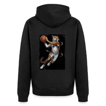Jaguar spielt Basketball Geschenk - Unisex Premium Bio Zip Hoodie - Schwarz - Hinten - Nico (187cm)