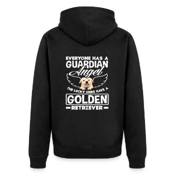 Golden Retriever Schutzengel Spruch - Unisex Premium Bio Zip Hoodie - Schwarz - Hinten - Nico (187cm)