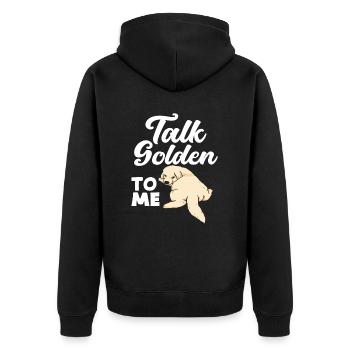 Stolz Golden Retriever Spruch - Unisex Premium Bio Zip Hoodie - Schwarz - Hinten - Nico (187cm)
