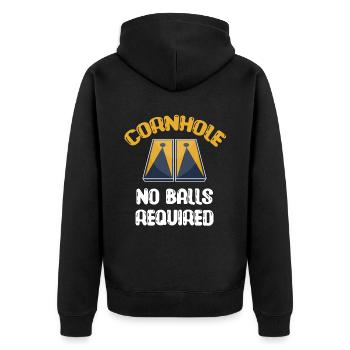 Cornhole No Balls Required Tossing Tailgating - Unisex Premium Organic Zip Hoodie - black - Back - Nico (187cm)