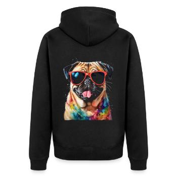 Mops Sonnenbrille Hund Bunt Lustig Design Print - Unisex Premium Bio Zip Hoodie - Schwarz - Hinten - Nico (187cm)