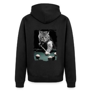 Katze spielt Billard Geschenk - Unisex Premium Bio Zip Hoodie - Schwarz - Hinten - Nico (187cm)