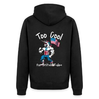 Fier Licorne des États-Unis Pas de règles britanniques Heureux 4ème - Veste à capuche bio Premium Unisexe - noir - Dos - Nico (187cm)
