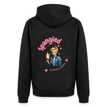 Design rétro vintage prêt à se mêler le 4 juillet - Veste à capuche bio Premium Unisexe - noir - Dos - Nico (187cm)