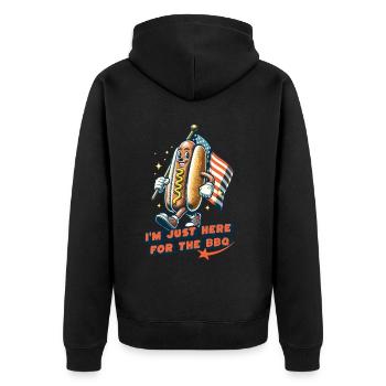 Here For BBQ Funny Hotdog Design 4th of July - Unisex Premium Bio Zip Hoodie - Schwarz - Hinten - Nico (187cm)