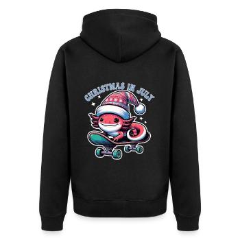 Kunst Weihnachten im Juli Axolotl auf Skateboard - Unisex Premium Bio Zip Hoodie - Schwarz - Hinten - Nico (187cm)