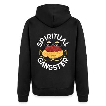 Fliegendes Spaghettimonster FSM - Unisex Premium Bio Zip Hoodie - Schwarz - Hinten - Nico (187cm)