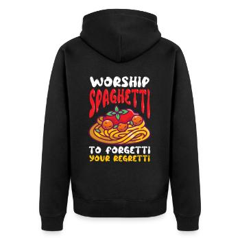 Fliegendes Spaghettimonster FSM - Unisex Premium Bio Zip Hoodie - Schwarz - Hinten - Nico (187cm)