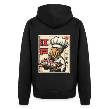 Sushi Essen Japan Nigiri Geschenk - Unisex Premium Bio Zip Hoodie - Schwarz - Hinten - Nico (187cm)