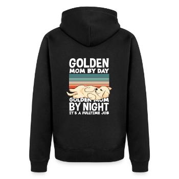 Lustiger Golden Retriever Mutter Spruch - Unisex Premium Bio Zip Hoodie - Schwarz - Hinten - Nico (187cm)