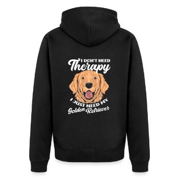 Golden Retriever Therapie Spruch - Unisex Premium Bio Zip Hoodie - Schwarz - Hinten - Nico (187cm)