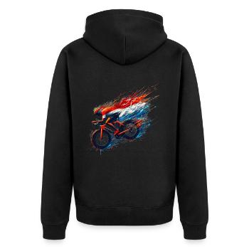 Radtrikot Dutch Pride Holländische Flagge - Unisex Premium Bio Zip Hoodie - Schwarz - Hinten - Nico (187cm)