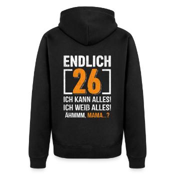26 Anniversaire Je peux tout faire Je sais tout - Veste à capuche bio Premium Unisexe - noir - Dos - Nico (187cm)