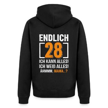 28 Anniversaire Je peux tout faire Je sais tout - Veste à capuche bio Premium Unisexe - noir - Dos - Nico (187cm)