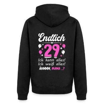 29 Geburtstag Ich Kann Alles Ich Weiß Alles - Unisex Premium Bio Zip Hoodie - Schwarz - Hinten - Nico (187cm)