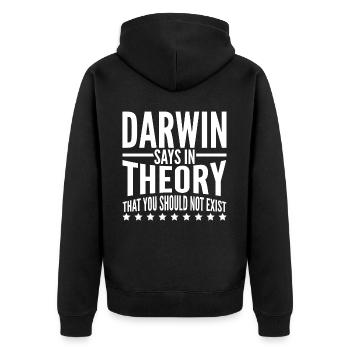 Misanthrope Darwin Darwinism - Unisex Premium Bio Zip Hoodie - Schwarz - Hinten - Nico (187cm)