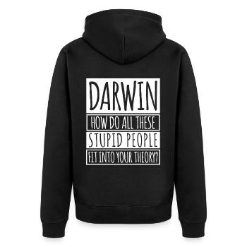 Misanthrope Darwin Award Joke Darwinism - Unisex Premium Organic Zip Hoodie - black - Back - Nico (187cm)