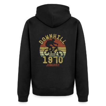 Anniversaire Vélo de descente Janvier 1970 - Veste à capuche bio Premium Unisexe - noir - Dos - Nico (187cm)