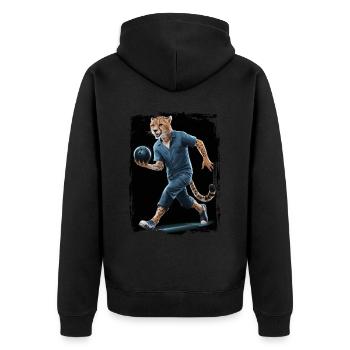 Gepard spielt Bowling Geschenk - Unisex Premium Bio Zip Hoodie - Schwarz - Hinten - Nico (187cm)