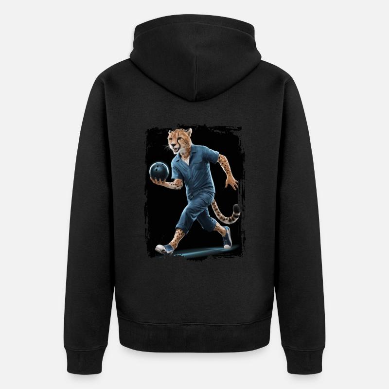 Gepard spielt Bowling Geschenk - Unisex Premium Bio Zip Hoodie - Schwarz