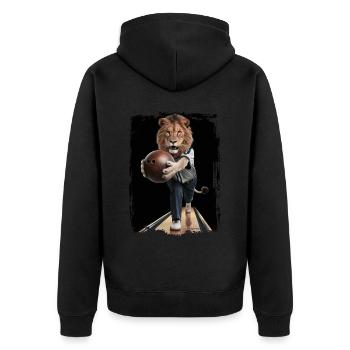 Löwe spielt Bowling Geschenk - Unisex Premium Bio Zip Hoodie - Schwarz - Hinten - Nico (187cm)
