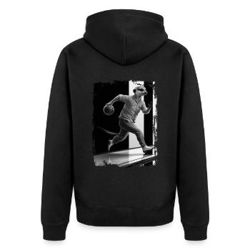 Erdmännchen spielt Bowling Geschenk - Unisex Premium Bio Zip Hoodie - Schwarz - Hinten - Nico (187cm)
