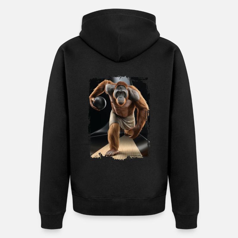 Orang-Utan spielt Bowling Geschenk - Unisex Premium Bio Zip Hoodie - Schwarz