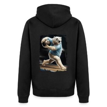 Eisbär spielt Bowling Geschenk - Unisex Premium Bio Zip Hoodie - Schwarz - Hinten - Nico (187cm)