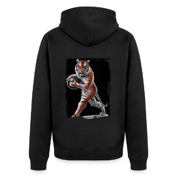 Tiger spielt Bowling Geschenk - Unisex Premium Bio Zip Hoodie - Schwarz - Hinten - Nico (187cm)