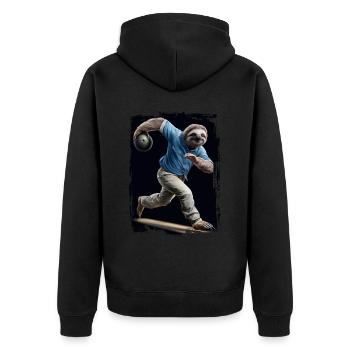 Faultier spielt Bowling Geschenk - Unisex Premium Bio Zip Hoodie - Schwarz - Hinten - Nico (187cm)