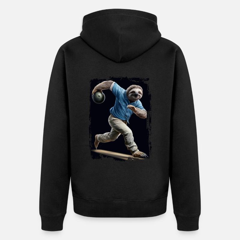 Faultier spielt Bowling Geschenk - Unisex Premium Bio Zip Hoodie - Schwarz
